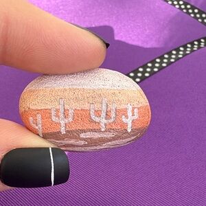 3/$12 Hand Painted Stone - Cactus Desert Scene